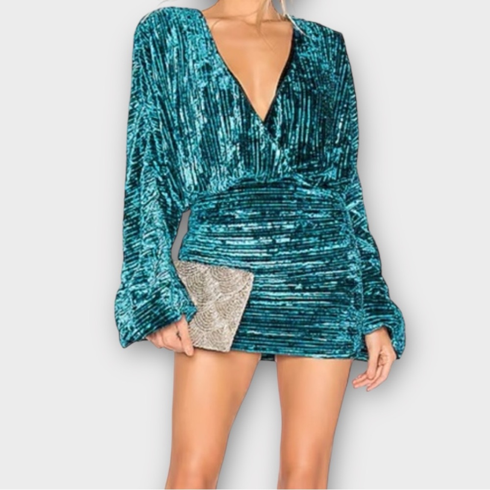NBD Women’s Illusion Mini Dress XL Velvet Velour Fairy Grunge Party Teal Sexy